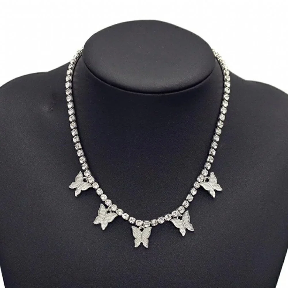 New Butterfly Pendant Necklace Rhinestone Chain Crystal